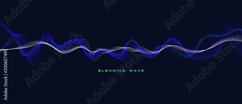 Vector abstract background with a dynamic blending line turn to waves, line and particles. Illustration suitable for graphic design.