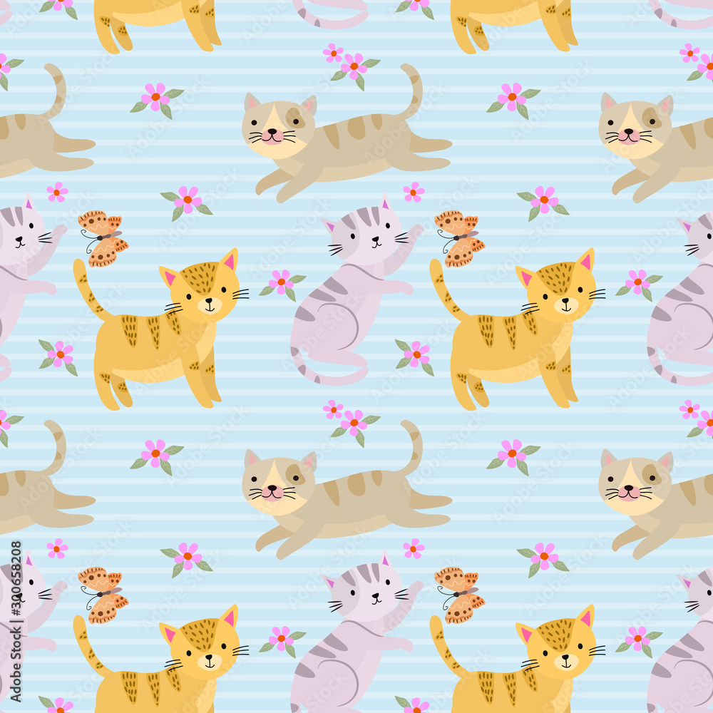 Seamless pattern with cute cat for fabric textile wallpaper.