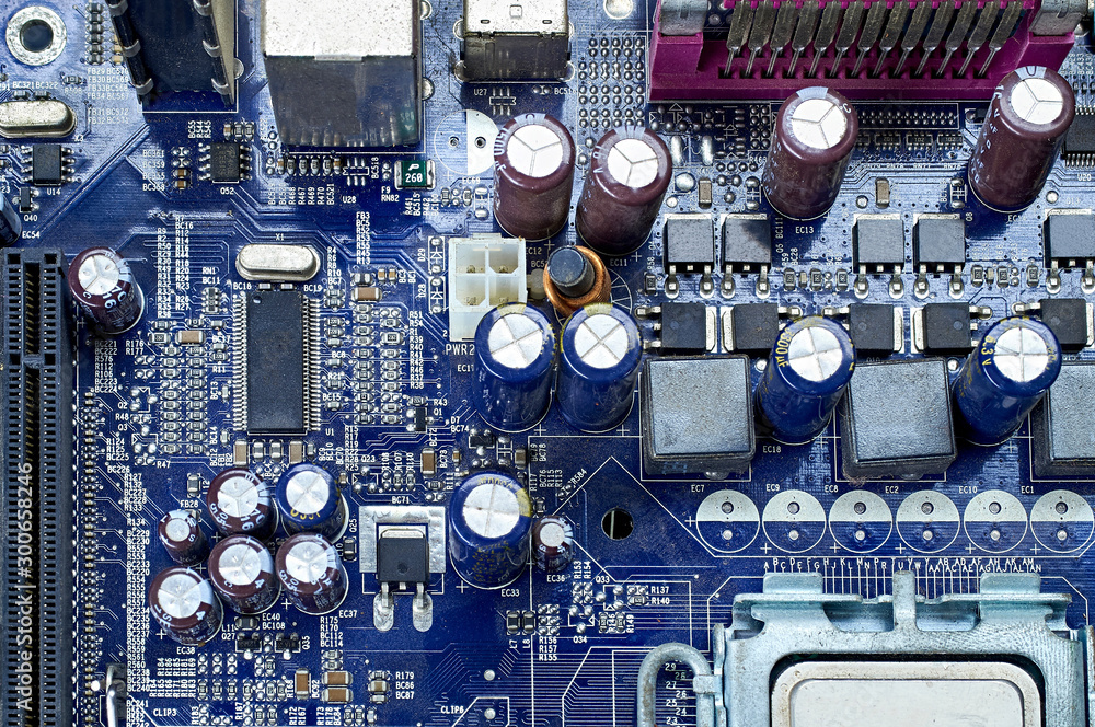 Fototapeta premium components on the motherboard, microprocessor chip