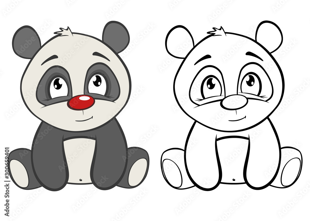 Naklejka premium Vector Illustration of a Cute Cartoon Character Panda for you Design and Computer Game. Coloring Book Outline Set 