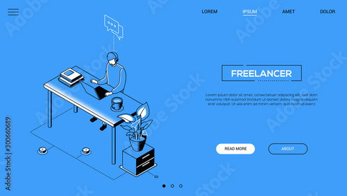 Freelancer - line design style isometric web banner