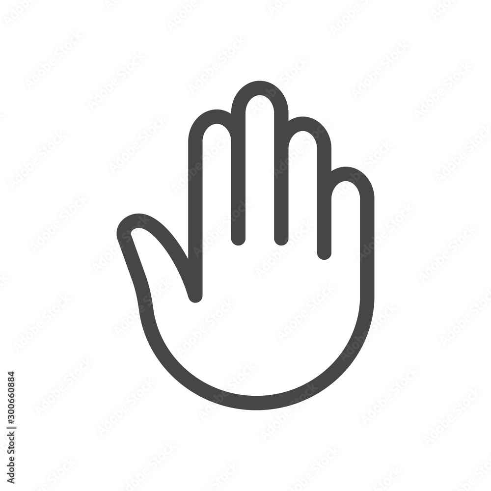 Stop hand Icon in outline style isolated on white background. Stop symbol for your web site design, logo, app, UI. Vector illustration, EPS10. Stop hand Icon in outline style isolated on white background. Stop symbol for your web site design, logo, app, UI. Vector illustration, EPS10.