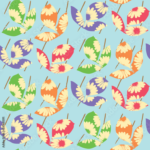 abstract seamless repeat pattern with leaves and flowers © sweetberry