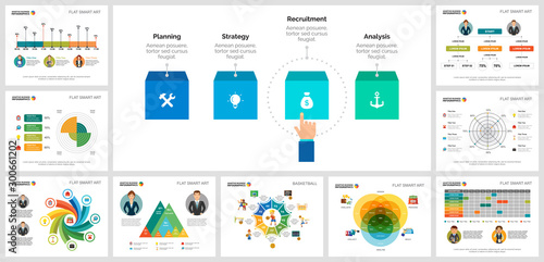Colorful basketball or finance concept infographic charts set