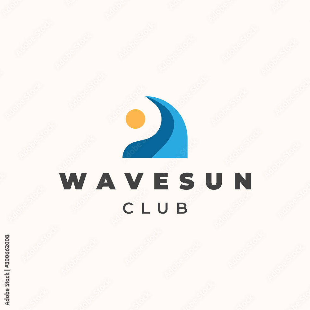 Wave and sun illustration for logo template design. People swimming illustration. Wave and sun illustration for logo template design. People swimming illustration.