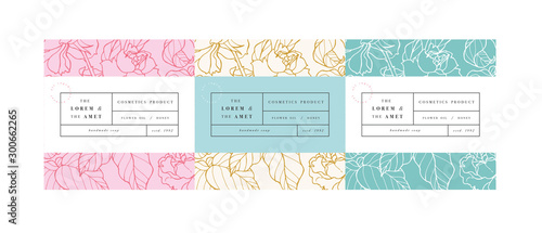 Vector set pattens for cosmetics with label template design. Patterns or wrapping paper for package and beauty salons. Botanical collection,