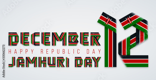 December 12, Kenya Republic Day congratulatory design with Kenyan flag elements. Vector illustration.