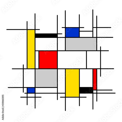Photo Abstract painting, geometric, squares, black, blue, yellow, red