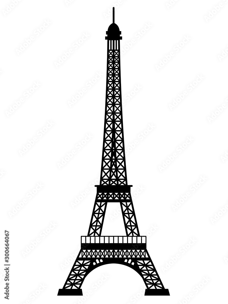 Silhouette of Eiffel Tower vector isolated on a white background 