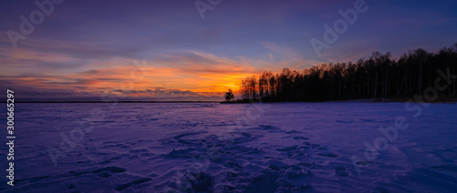 Winter sunset over lake