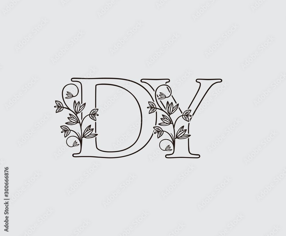 Fototapeta Letter D, Y and DY Vintage Floral Logo Icon, overlapping monogram logo, Simple Swirl Black color Logo on white background. Classy Letter Logo Icon.