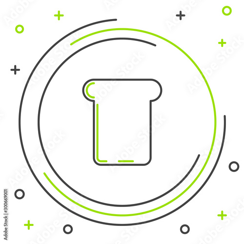 Black and green line Bread toast for sandwich piece of roasted crouton icon isolated on white background. Lunch, dinner, breakfast snack. Colorful outline concept. Vector Illustration