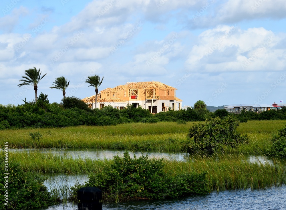 New Home construction at the marshland of Florida, USA New Home construction at the marshland of Florida, USA