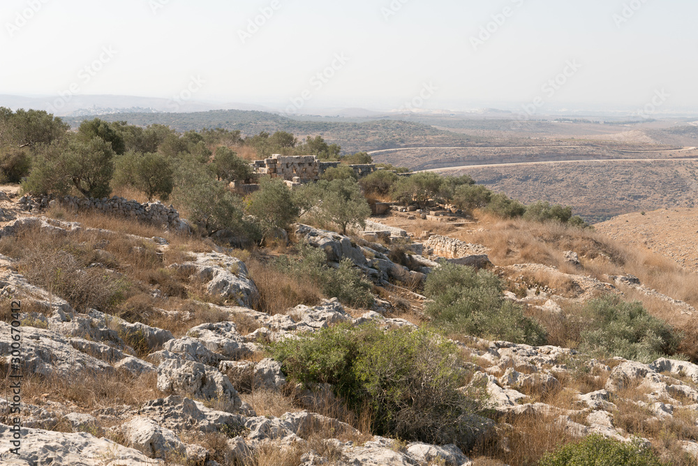 The ruins of Deir Castle outside the village Peduel in the Samaria region in Benjamin district in Israel