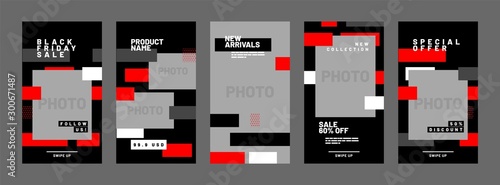 Stories template set for black friday, presentation, flyer, poster, invitation. Screen backdrop for mobile app. Social media story mockup.