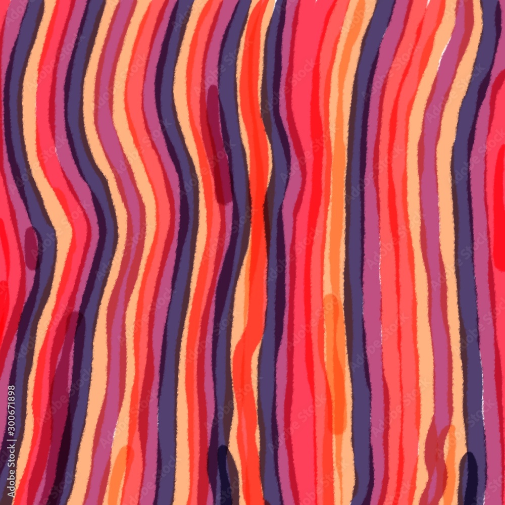 Vintage card with Purple, lilac, orange, red, yellow vertical stripes markers. Watercolor pink background. Stripe pattern. Abstract wallpaper. Fashion fabric. Trendy abstract background.
