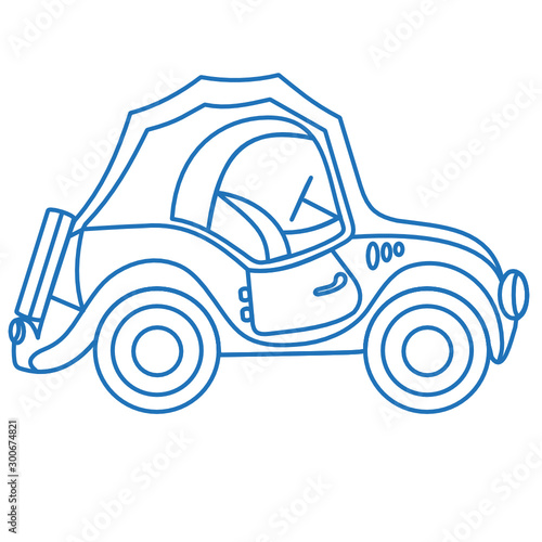  tarpaulin vintage fantasy passenger car, blue icon on a white isolated background