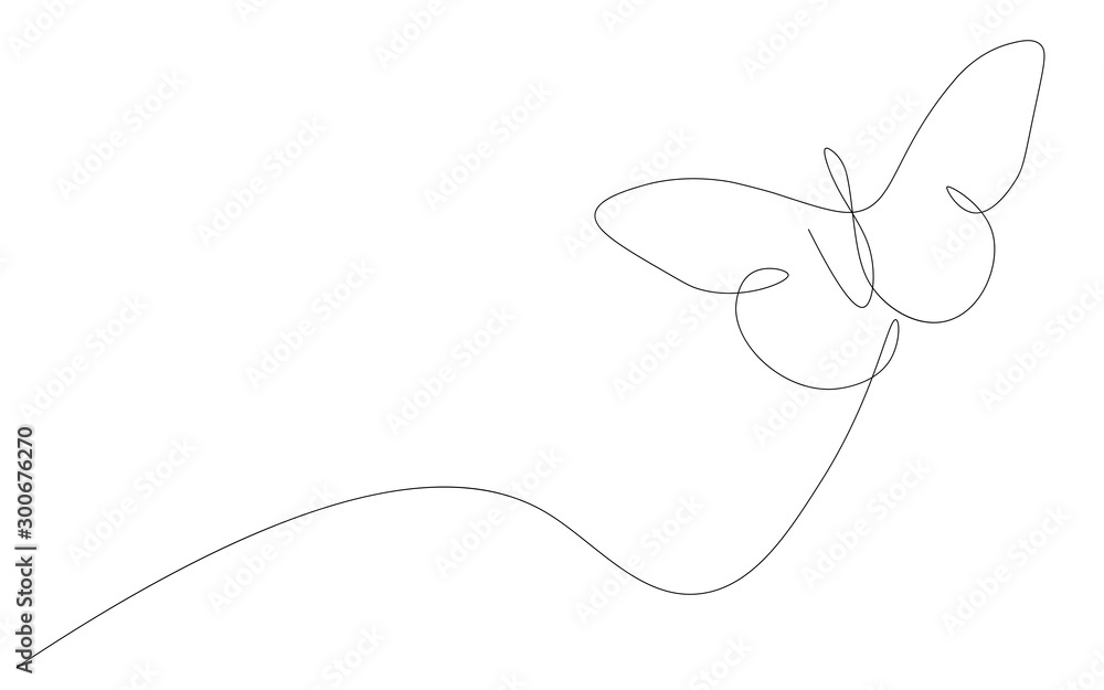 Butterfly one line drawing on white background, vector illustration Butterfly one line drawing on white background, vector illustration
