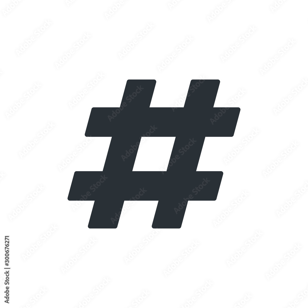 Fototapeta premium flat vector image on a white background, hashtag icon in black, design for the internet