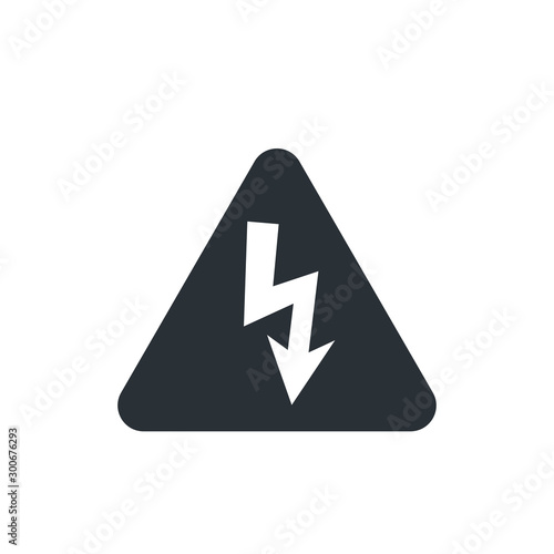Free Download flat vector image on white background, triangle icon with lightning in black, high voltage - GFXLoad