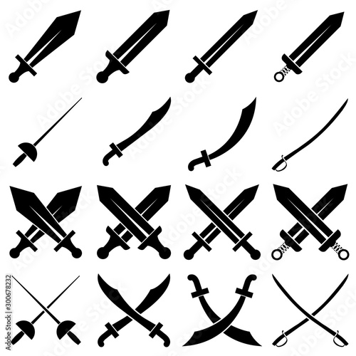 Sword set icon, logo isolated on white background