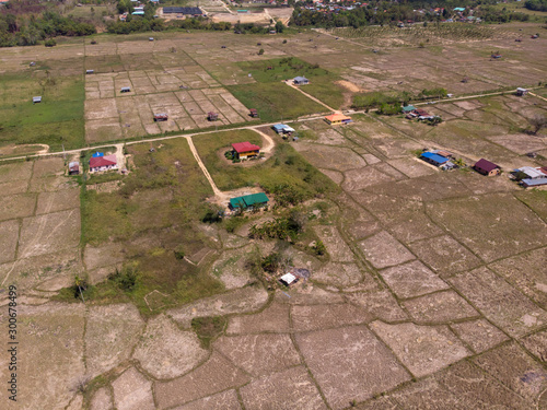 Aerial Of Rice Fields In Dry Season With Drought with beautiful rural landscape view in Tambunan, Sabah, Borneo photo