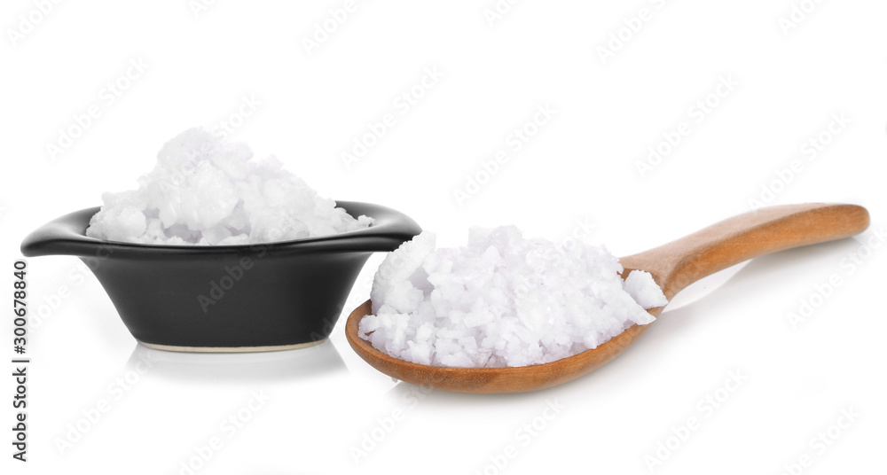 sea salt in bowl for cooking isolated white background. sea salt in bowl for cooking isolated white background.