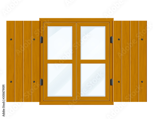 open wooden window with shutters and transparent glass for design vector illustration