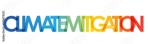 CLIMATE MITIGATION vector typography banner with blue to orange temperature gradient