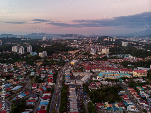 Aerial top view of residential houses at Luyang Kota Kinabalu City Sabah, Borneo 