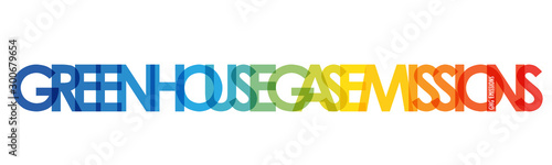 GREENHOUSE GAS EMISSIONS vector typography banner with blue to orange temperature gradient
