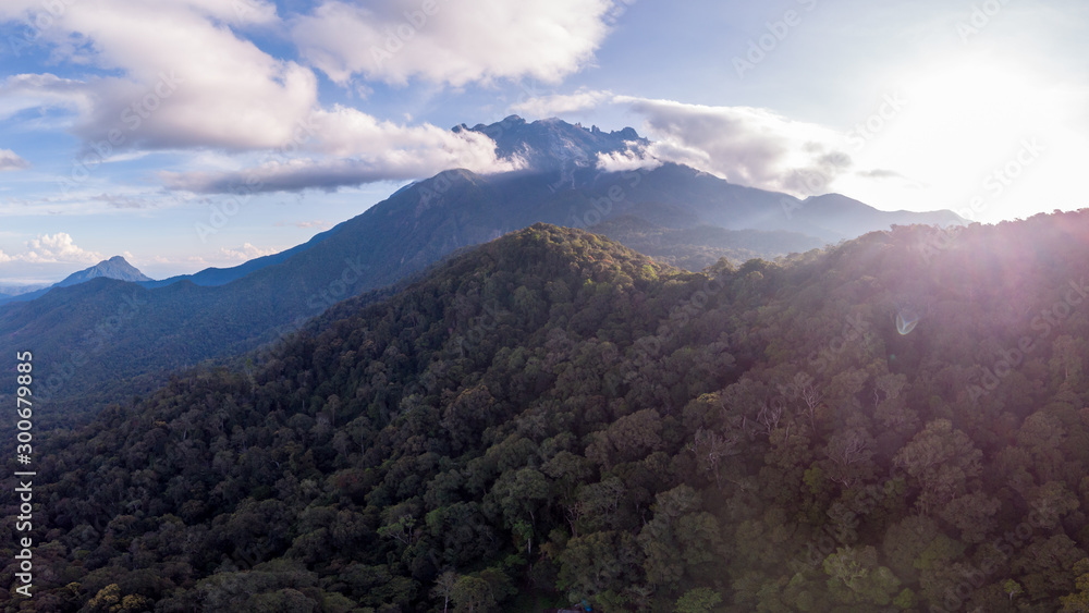 Nature aerial image of the greatest Mount Kinabalu, Sabah, Borneo