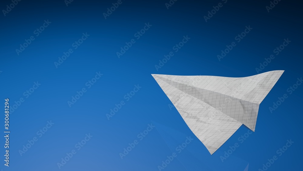 Paper airplens toy on a blue background - 3D rendering illustration - obrazy, fototapety, plakaty 