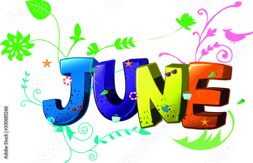june colorful celebration word, illustration word