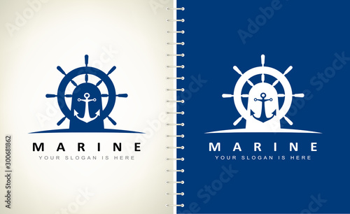 helm and anchor logo vector design