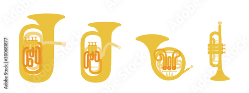 Set of vector modern flat design brass instruments