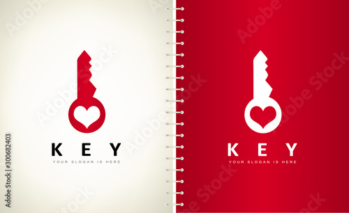 Key with heart logo vector design.