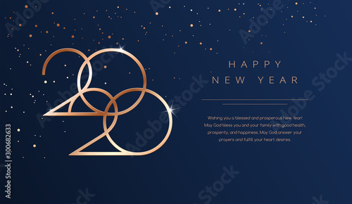 Luxury 2020 Happy New Year background. Golden design for Christmas and New Year 2020 greeting cards with New Year wishes