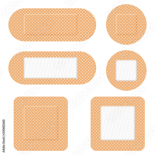 a set of medical plaster of different shapes, adhesive plaste
