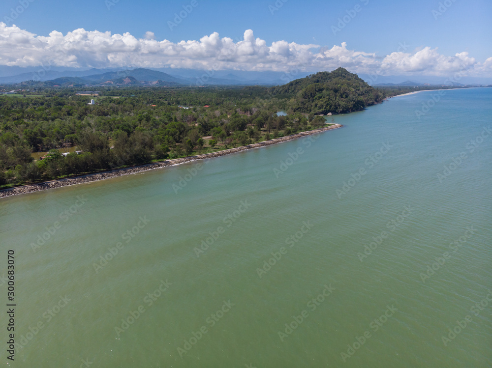 Beautiful landscape scene beach sea water view from bird eyes View at Papar, Sabah, Malaysia