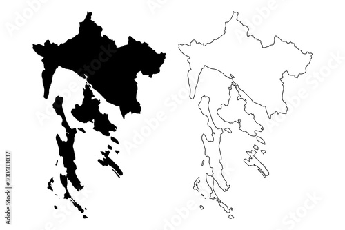 Primorje-Gorski Kotar County (Counties of Croatia, Republic of Croatia) map vector illustration, scribble sketch Primorje Gorski Kotar (Krk, Cres, Losinj and Rab island) map photo