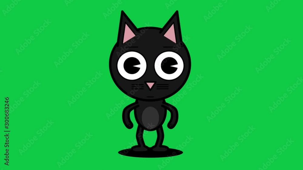 Animation in chroma key, of an anthropomorphic cat while moving the ears.