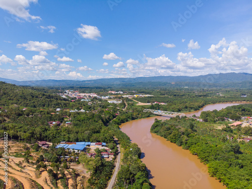 Beautiful Rural landscape scene with clear blue sky at small town TENOM, SABAH, MALAYSIA photo