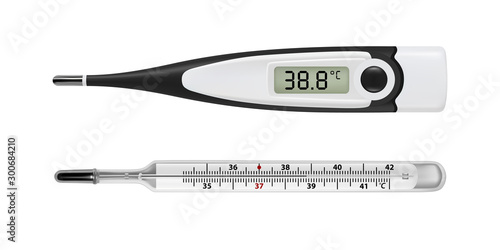 Electronic thermometer in the vector.Thermometer for measuring body temperature in vector.Mercury thermometer.