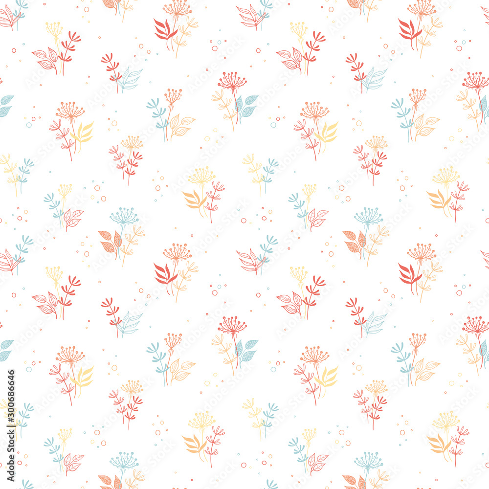 Fun and cute hand drawn floral seamless pattern - branches, leaves, flower doodles repeat background - great for textiles, banners, wallpapers, wrapping - vector design Fun and cute hand drawn floral seamless pattern - branches, leaves, flower doodles repeat background - great for textiles, banners, wallpapers, wrapping - vector design