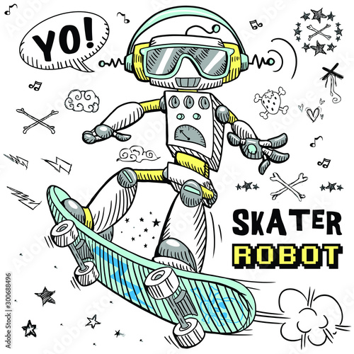 robot toy skater illustration graphic design print
