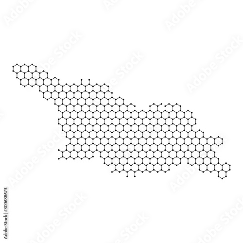 Georgia map from abstract futuristic hexagonal shapes, lines, points black, form of honeycomb or molecular structure. Vector illustration.