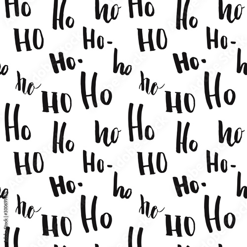 New Year and Christmas seamless pattern, with Ho Ho Ho hand drawn letters, vector Illustration Background