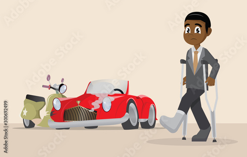 Cartoon character, African Businessman accident injuries motorcycle