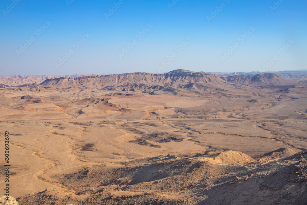 View of the sandy hills and mountains of Ramon Crater